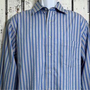 Chaps Classic Button Up Dress Shirt Men’s XL‎ Blue Stripe Long Sleeve Non Iron